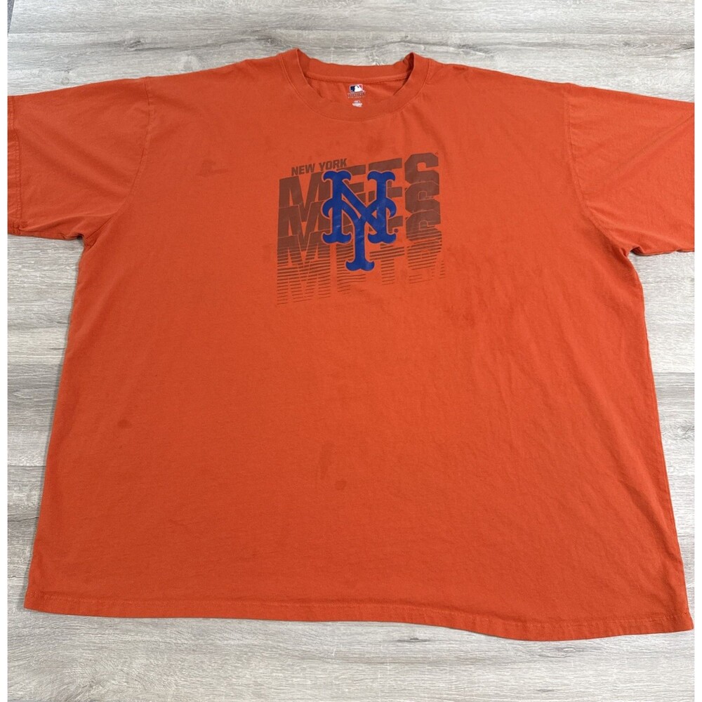 New York Mets Shirt MLB Men’s Orange 6XL Baseball 100% Cotton Stacked Logo